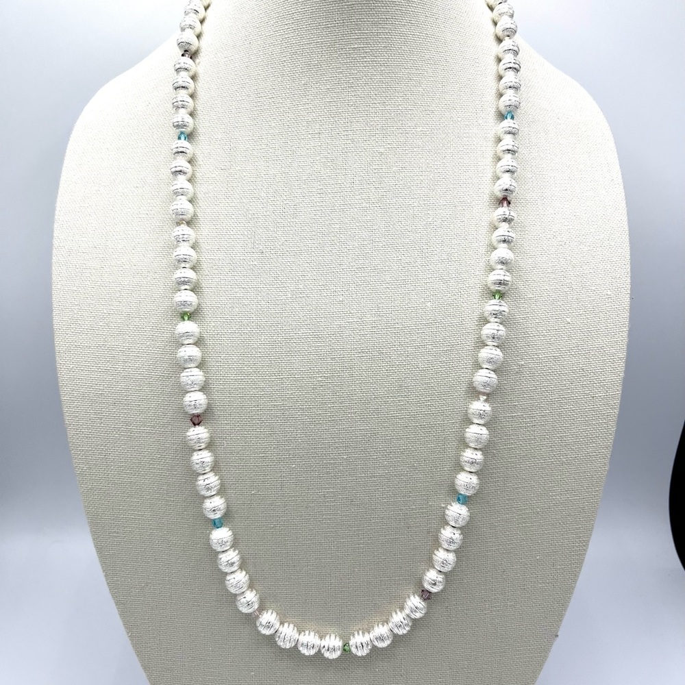 HAND CRAFTED Long Silver Holiday Necklace - Picture 3 of 5